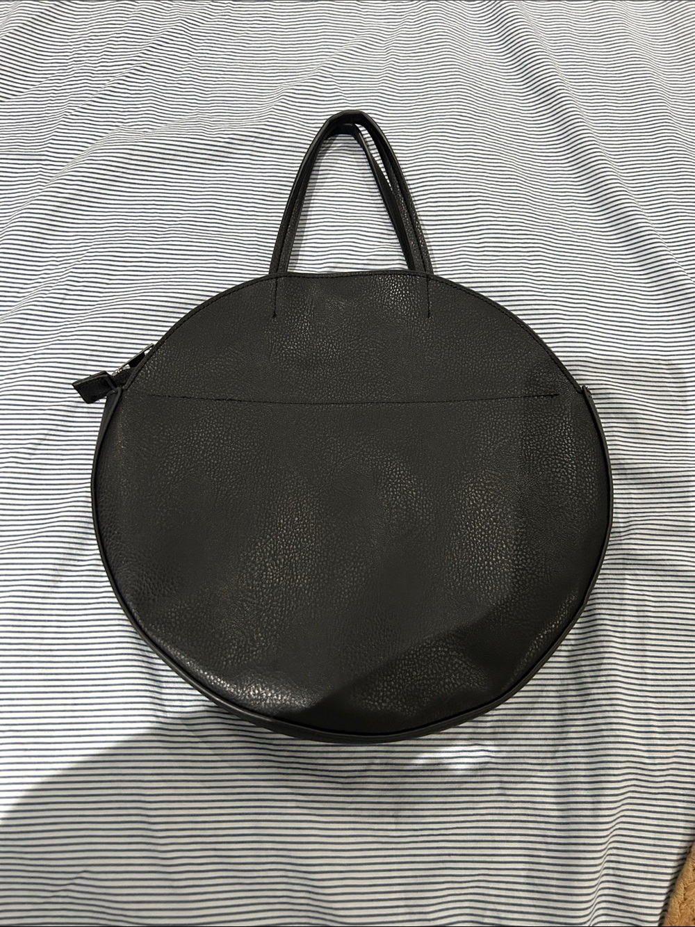 Black Round Leather Tote Bag